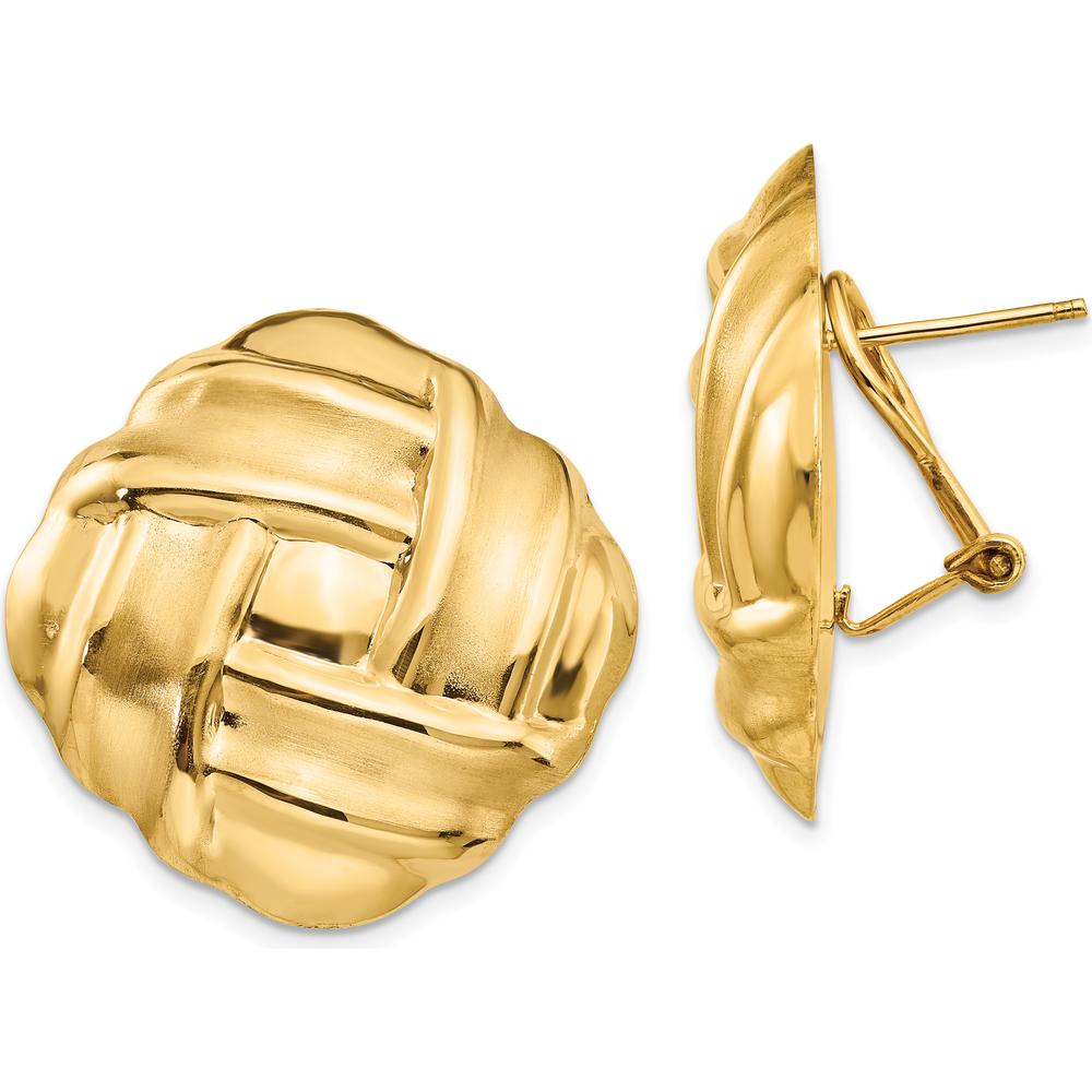 14K Yellow Gold Polished & Satin Finish Button Omega Back Earrings by Oro Pregiato