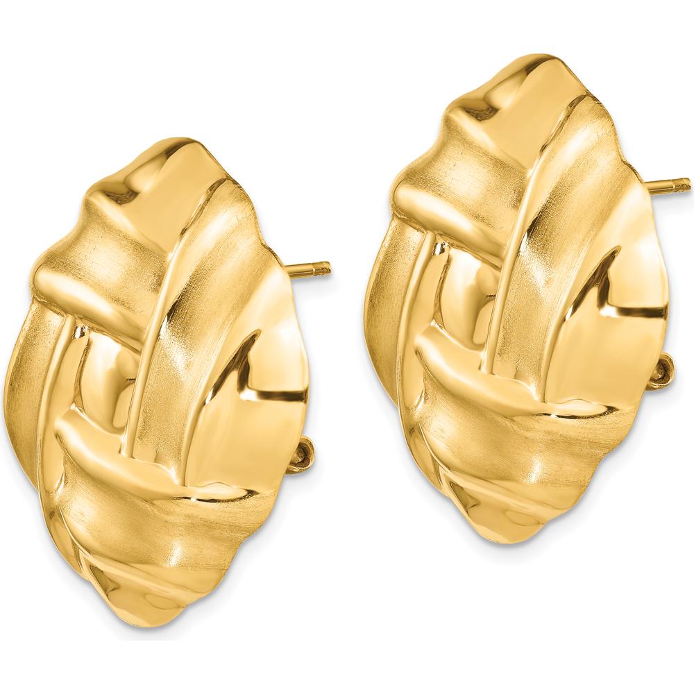 14K Yellow Gold Polished & Satin Finish Button Omega Back Earrings by Oro Pregiato