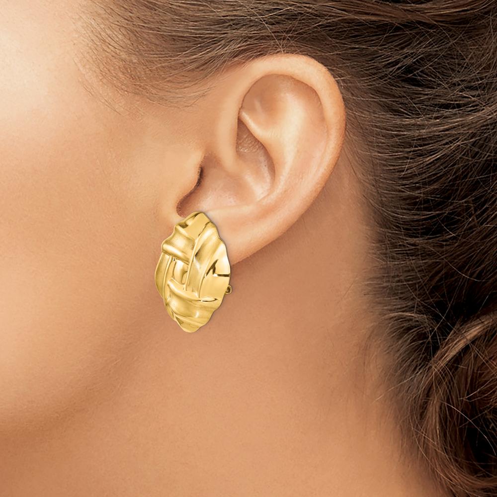14K Yellow Gold Polished & Satin Finish Button Omega Back Earrings by Oro Pregiato