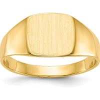 14K Yellow Gold Polished and Satin Finish Closed Back Signet Ring - 9.0x8.5mm by 0
