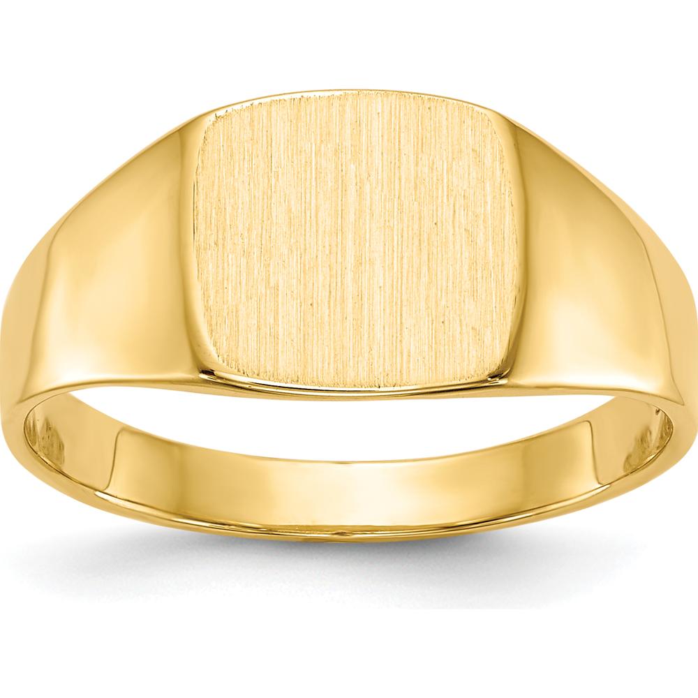 14K Yellow Gold Polished and Satin Finish Closed Back Signet Ring - 9.0x8.5mm by 0