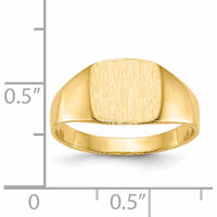 14K Yellow Gold Polished and Satin Finish Closed Back Signet Ring - 9.0x8.5mm by 0