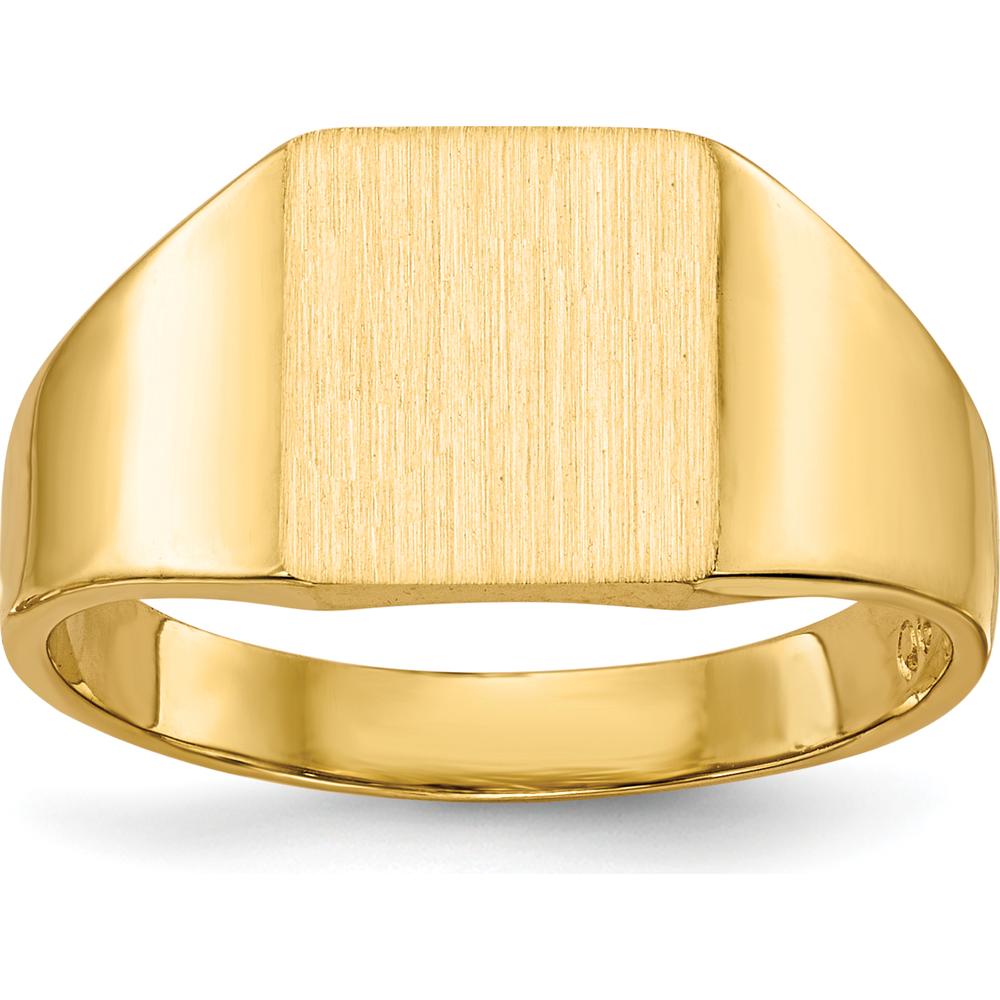 14K Yellow Gold Polished and Satin Finish Closed-Back Signet Ring - 9x8.5mm by 0