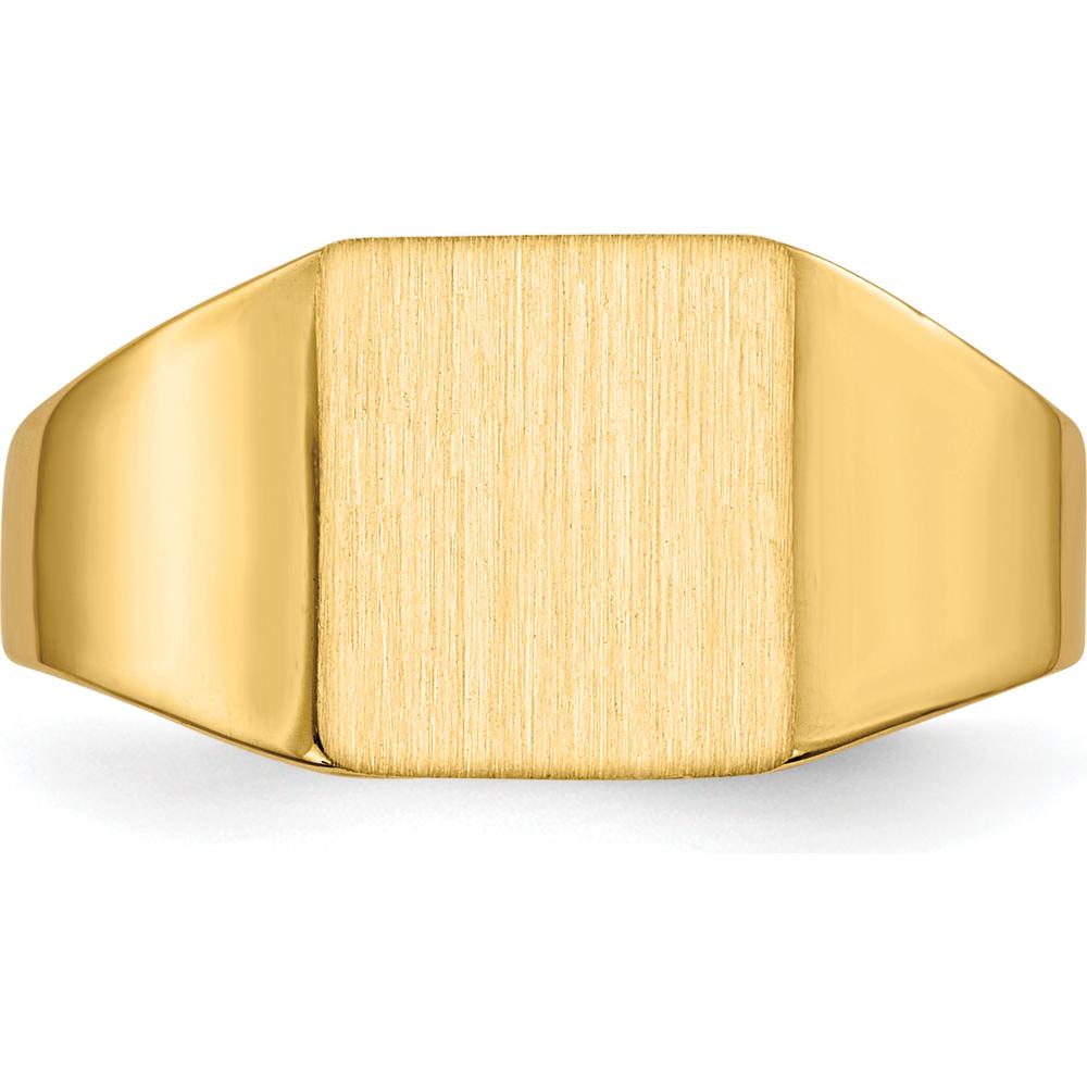 14K Yellow Gold Polished and Satin Finish Closed-Back Signet Ring - 9x8.5mm by 0