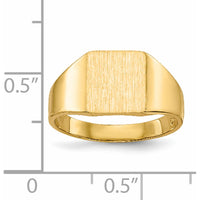 14K Yellow Gold Polished and Satin Finish Closed-Back Signet Ring - 9x8.5mm by 0
