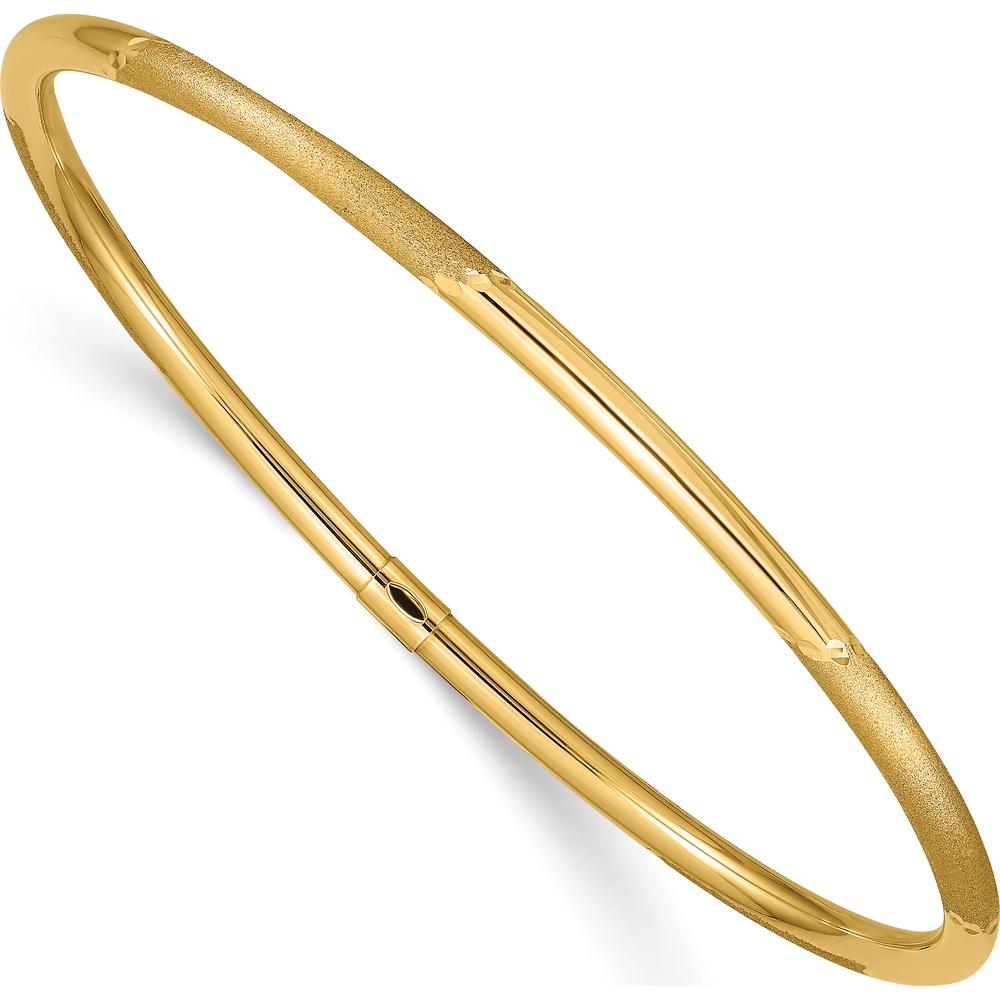 14K Yellow Gold Polished and Satin Finish Diamond-Cut 3.00mm Slip-On Round Bangle Bracelet - 8-inch Length by Oro Pregiato