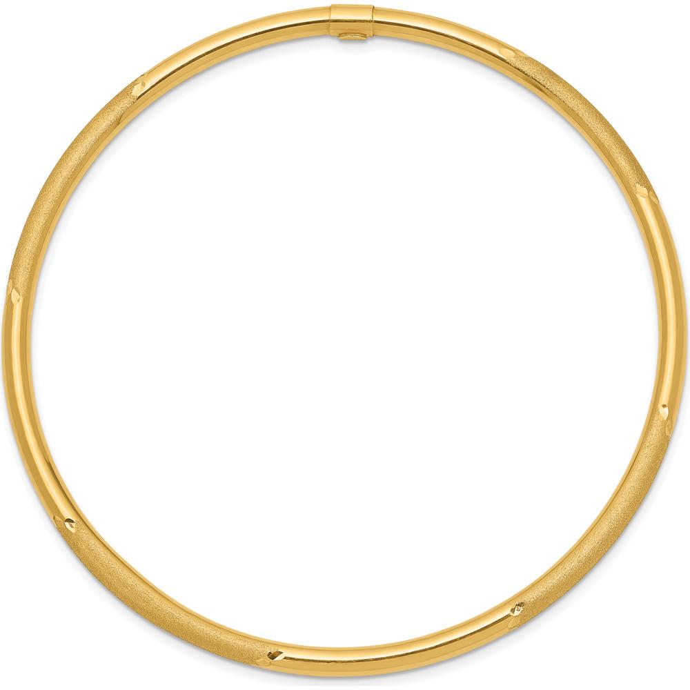 14K Yellow Gold Polished and Satin Finish Diamond-Cut 3.00mm Slip-On Round Bangle Bracelet - 8-inch Length by Oro Pregiato