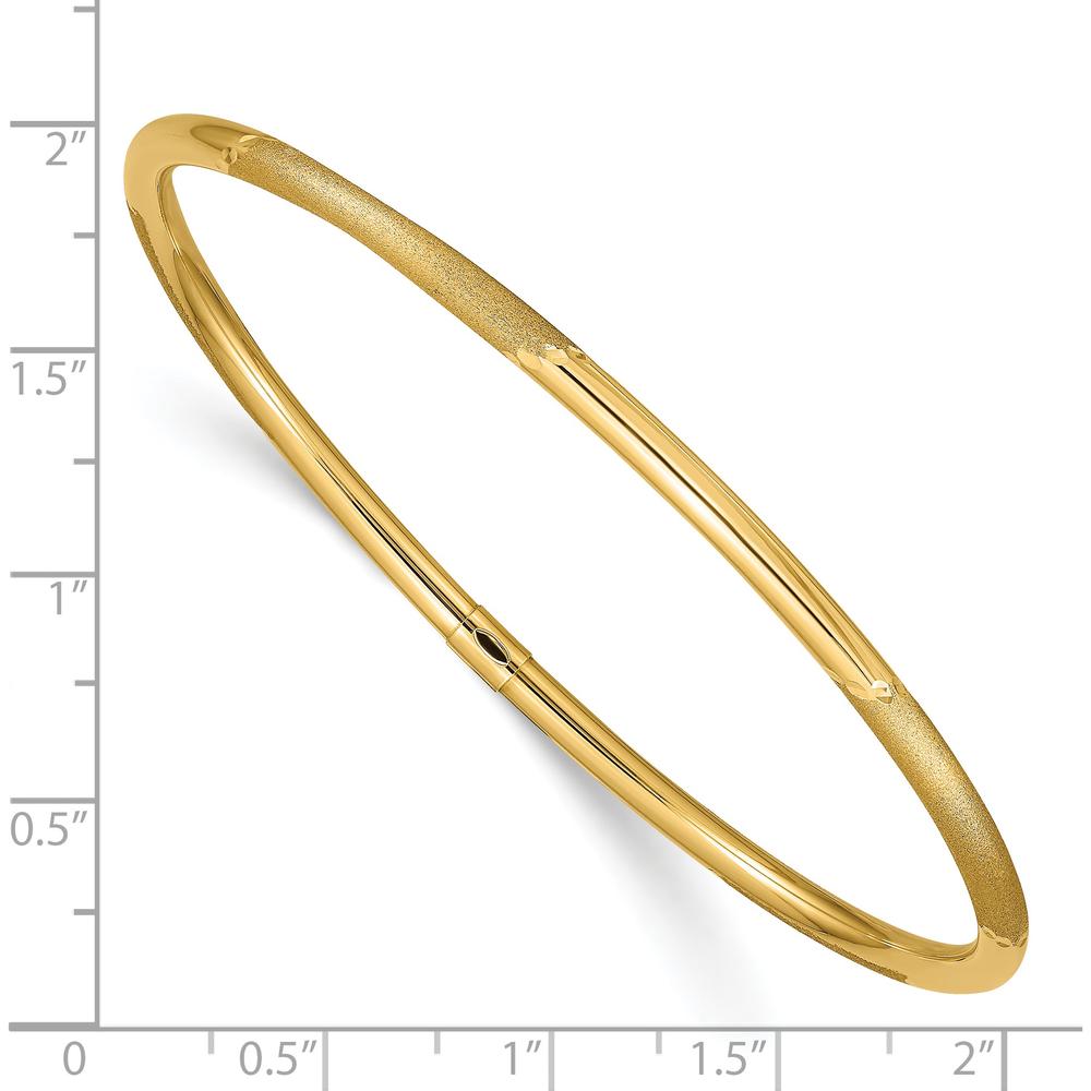 14K Yellow Gold Polished and Satin Finish Diamond-Cut 3.00mm Slip-On Round Bangle Bracelet - 8-inch Length by Oro Pregiato