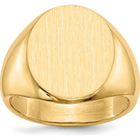 14K Yellow Gold Polished & Satin Finish Engravable Signet Ring - 14.0mm x 18.0mm by 0