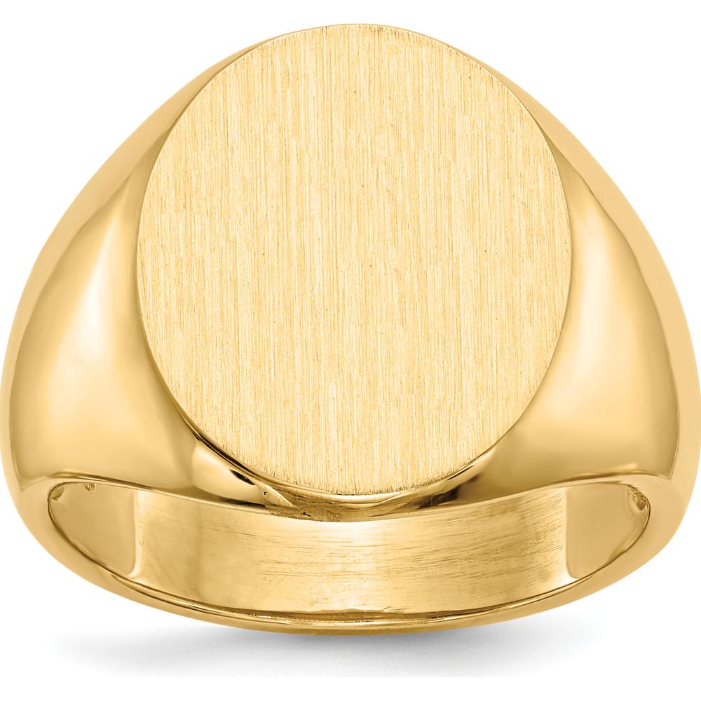 14K Yellow Gold Polished & Satin Finish Engravable Signet Ring - 14.0mm x 18.0mm by 0