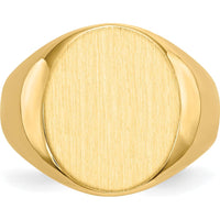 14K Yellow Gold Polished & Satin Finish Engravable Signet Ring - 14.0mm x 18.0mm by 0