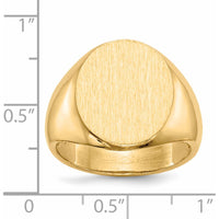 14K Yellow Gold Polished & Satin Finish Engravable Signet Ring - 14.0mm x 18.0mm by 0