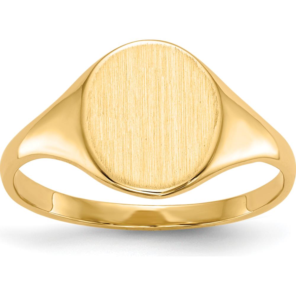 14K Yellow Gold Polished & Satin Finish Engravable Signet Ring - 8.5x10.0mm by 0