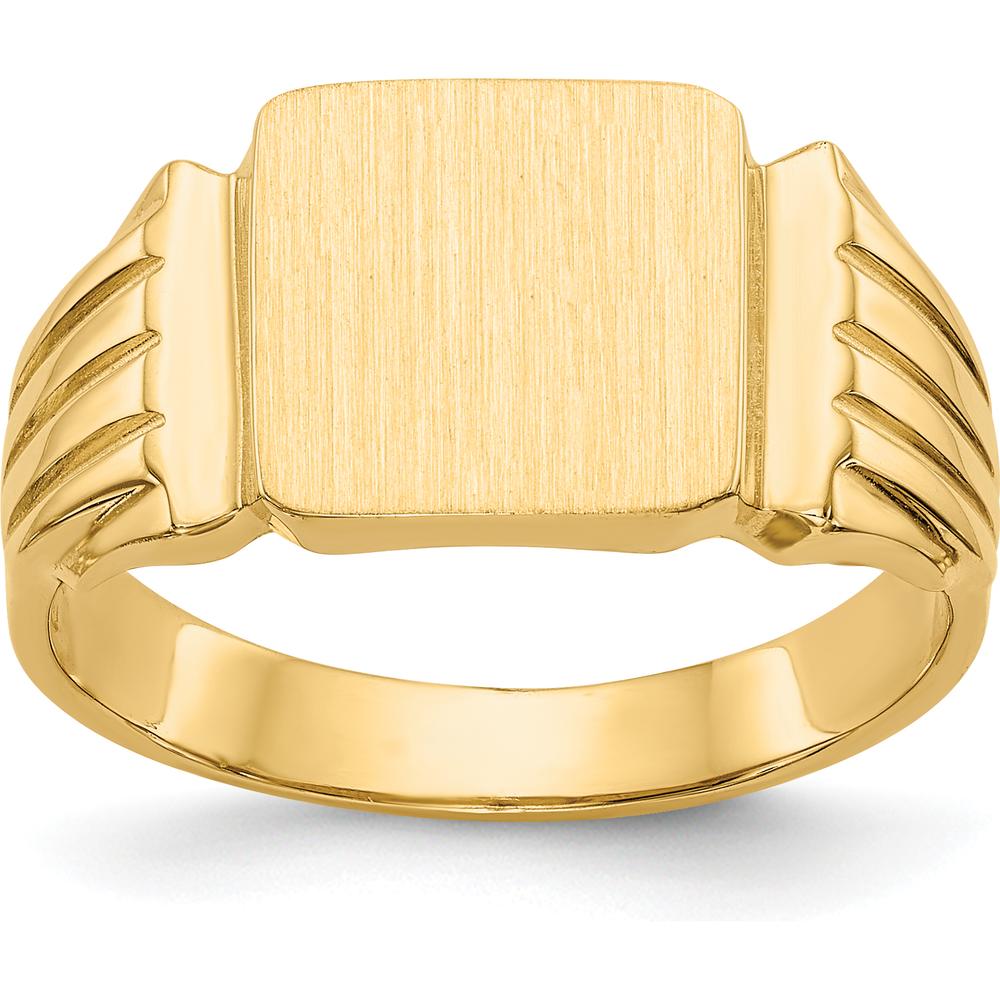 14K Yellow Gold Polished and Satin Finish Men's Signet Ring with Customizable Square Top by Oro Pregiato