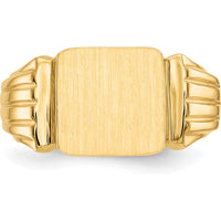 14K Yellow Gold Polished and Satin Finish Men's Signet Ring with Customizable Square Top by Oro Pregiato