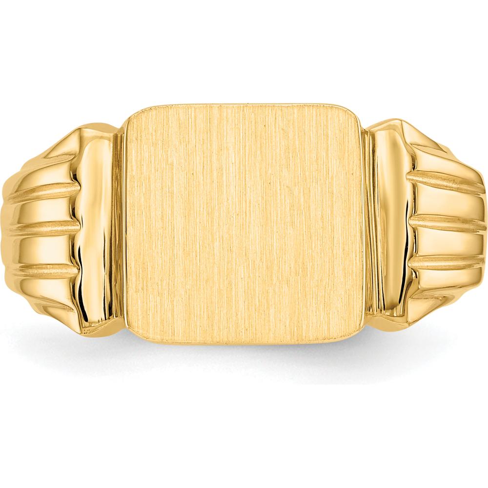 14K Yellow Gold Polished and Satin Finish Men's Signet Ring with Customizable Square Top by Oro Pregiato