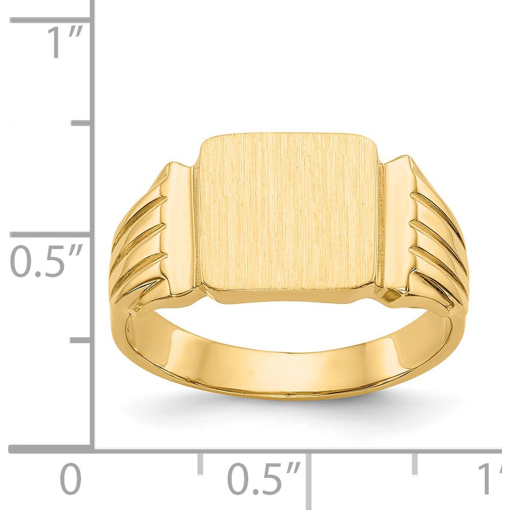 14K Yellow Gold Polished and Satin Finish Men's Signet Ring with Customizable Square Top by Oro Pregiato