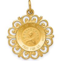 14K Yellow Gold Polished and Satin Finish Our Lady Of The Assumption Medal Pendant with Scalloped Edges by Oro Pregiato