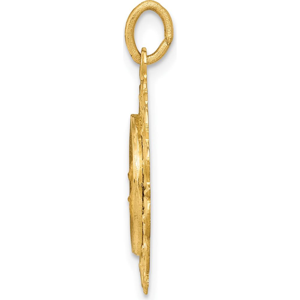 14K Yellow Gold Polished and Satin Finish Our Lady Of The Assumption Medal Pendant with Scalloped Edges by Oro Pregiato