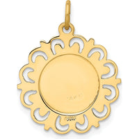 14K Yellow Gold Polished and Satin Finish Our Lady Of The Assumption Medal Pendant with Scalloped Edges by Oro Pregiato