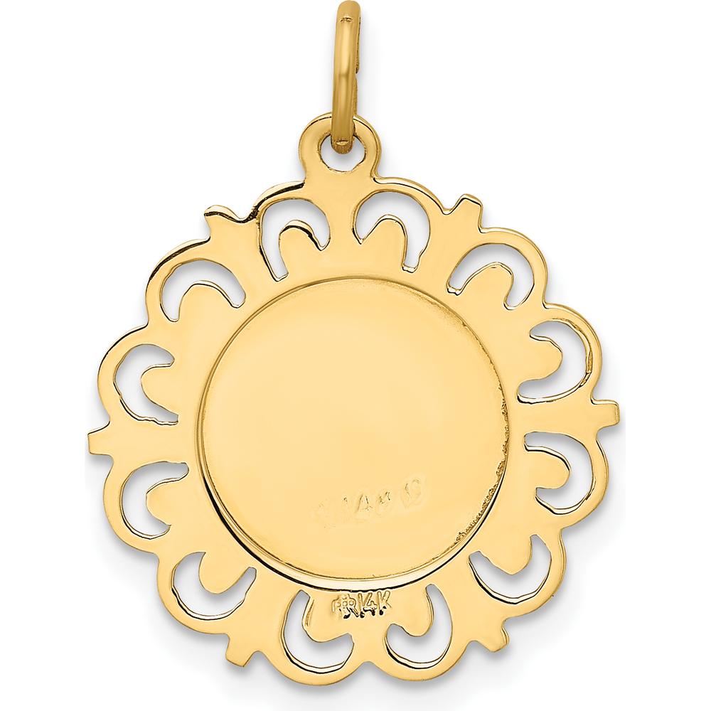 14K Yellow Gold Polished and Satin Finish Our Lady Of The Assumption Medal Pendant with Scalloped Edges by Oro Pregiato
