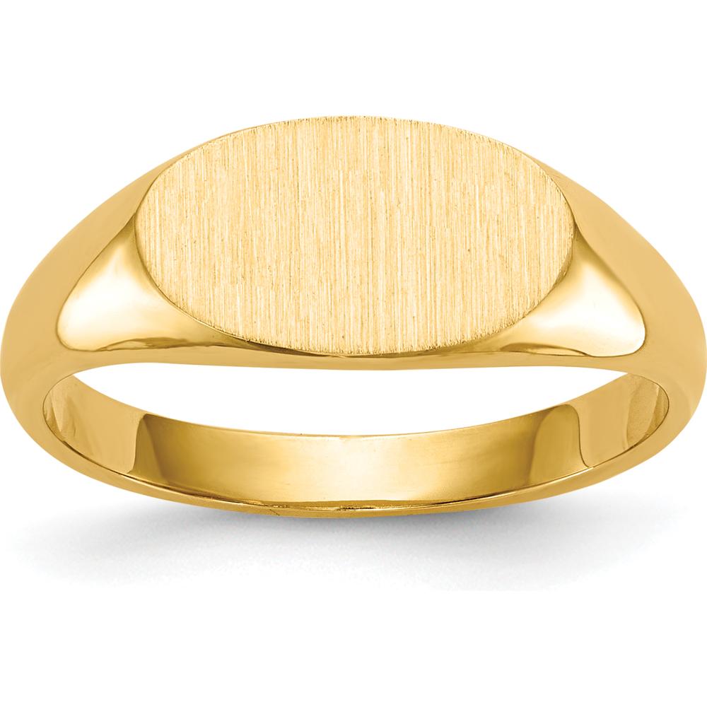 14K Yellow Gold Polished & Satin Finish Signet Ring with Engravable Top - 11.5mm x 6.5mm by 0
