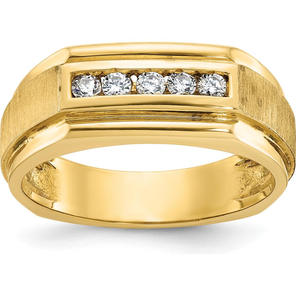 14K Yellow Gold Polished and Satin Five Stone Men's Ring Mounting - 14mm Top Width by Oro Pregiato