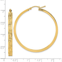 14K Yellow Gold Polished and Satin Greek Pattern Hoop Earrings - 46.63mm Length by 0