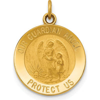 14K Yellow Gold Polished and Satin Guardian Angel Medal Charm - Spiritual Protection Pendant by Oro Pregiato