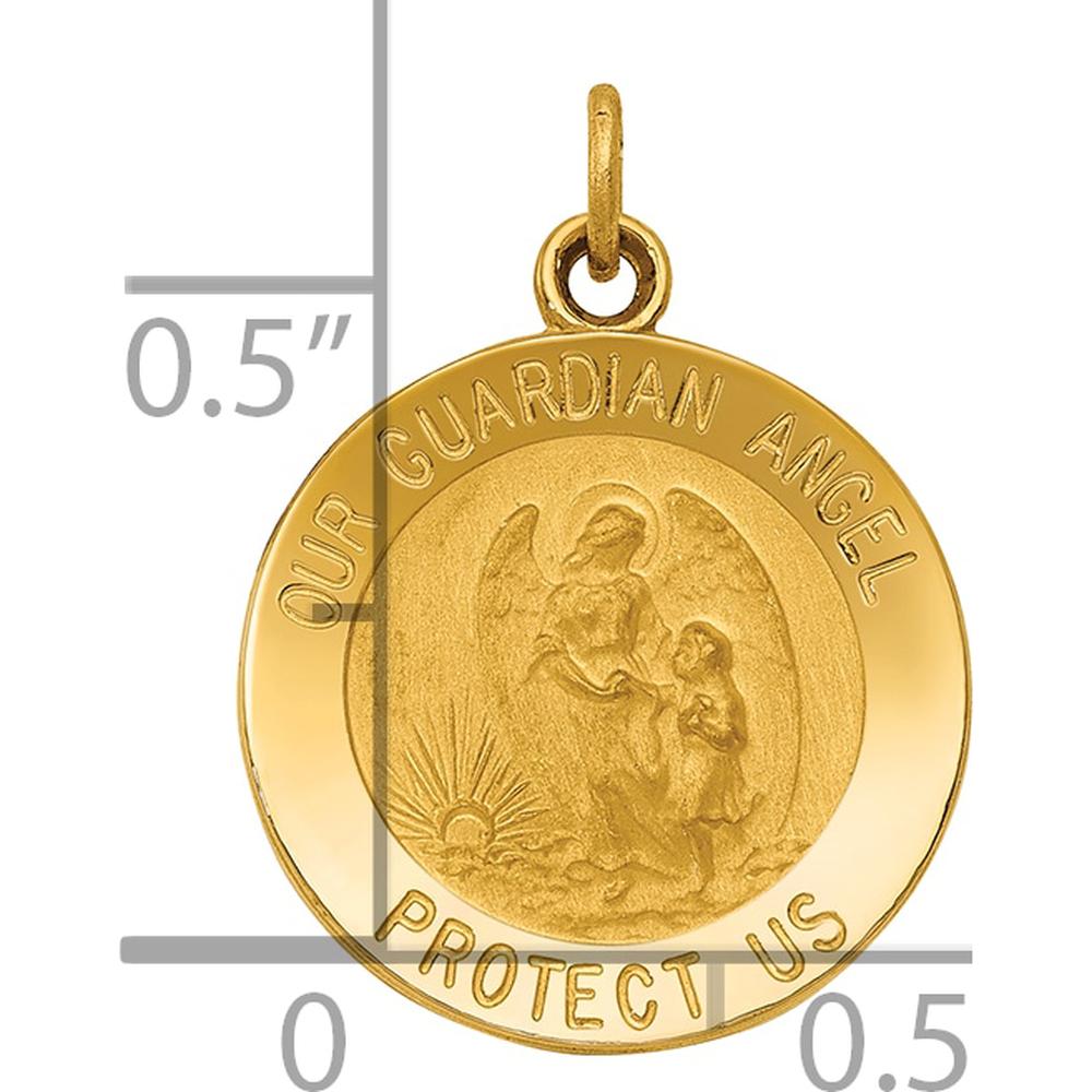 14K Yellow Gold Polished and Satin Guardian Angel Medal Charm - Spiritual Protection Pendant by Oro Pregiato
