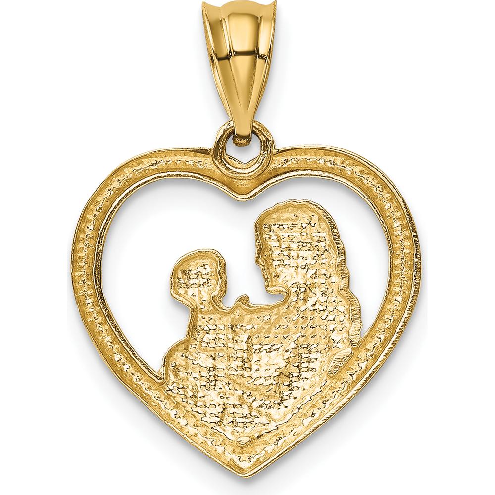 14K Yellow Gold Polished and Satin Heart Pendant - Mom and Baby Design by Oro Pregiato