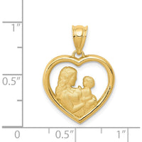 14K Yellow Gold Polished and Satin Heart Pendant - Mom and Baby Design by Oro Pregiato