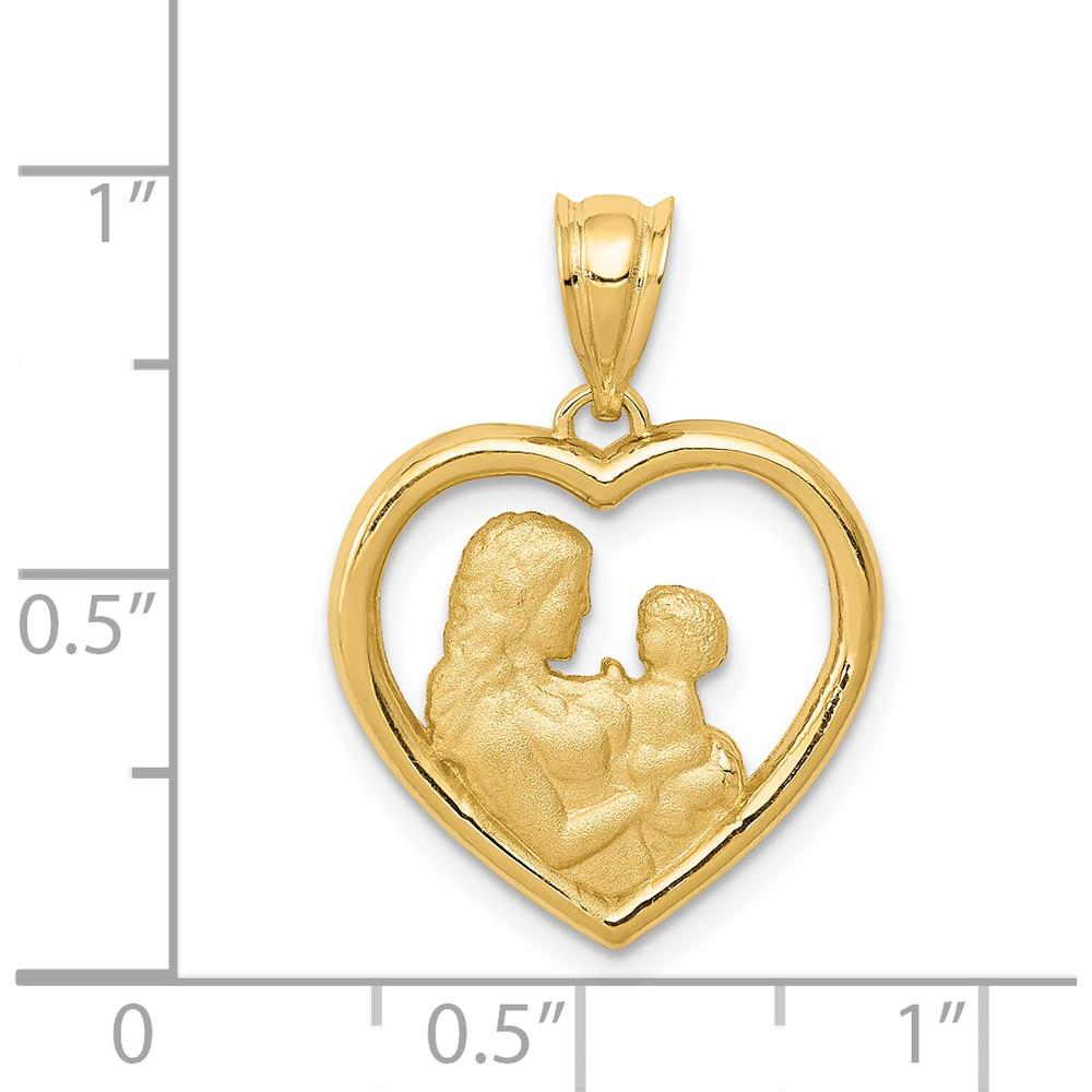 14K Yellow Gold Polished and Satin Heart Pendant - Mom and Baby Design by Oro Pregiato