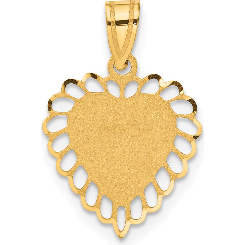 14K Yellow Gold Polished and Satin Heart Pendant with Scalloped Border - Engravable by Oro Pregiato