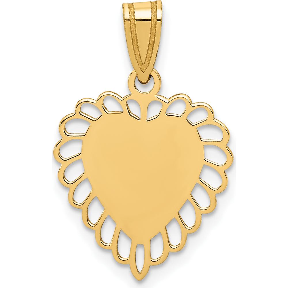 14K Yellow Gold Polished and Satin Heart Pendant with Scalloped Border - Engravable by Oro Pregiato