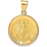 14K Yellow Gold Polished and Satin Hollow Caridad Del Cobre Medal Pendant - Spiritual Symbol of the Virgin of Charity by Oro Pregiato