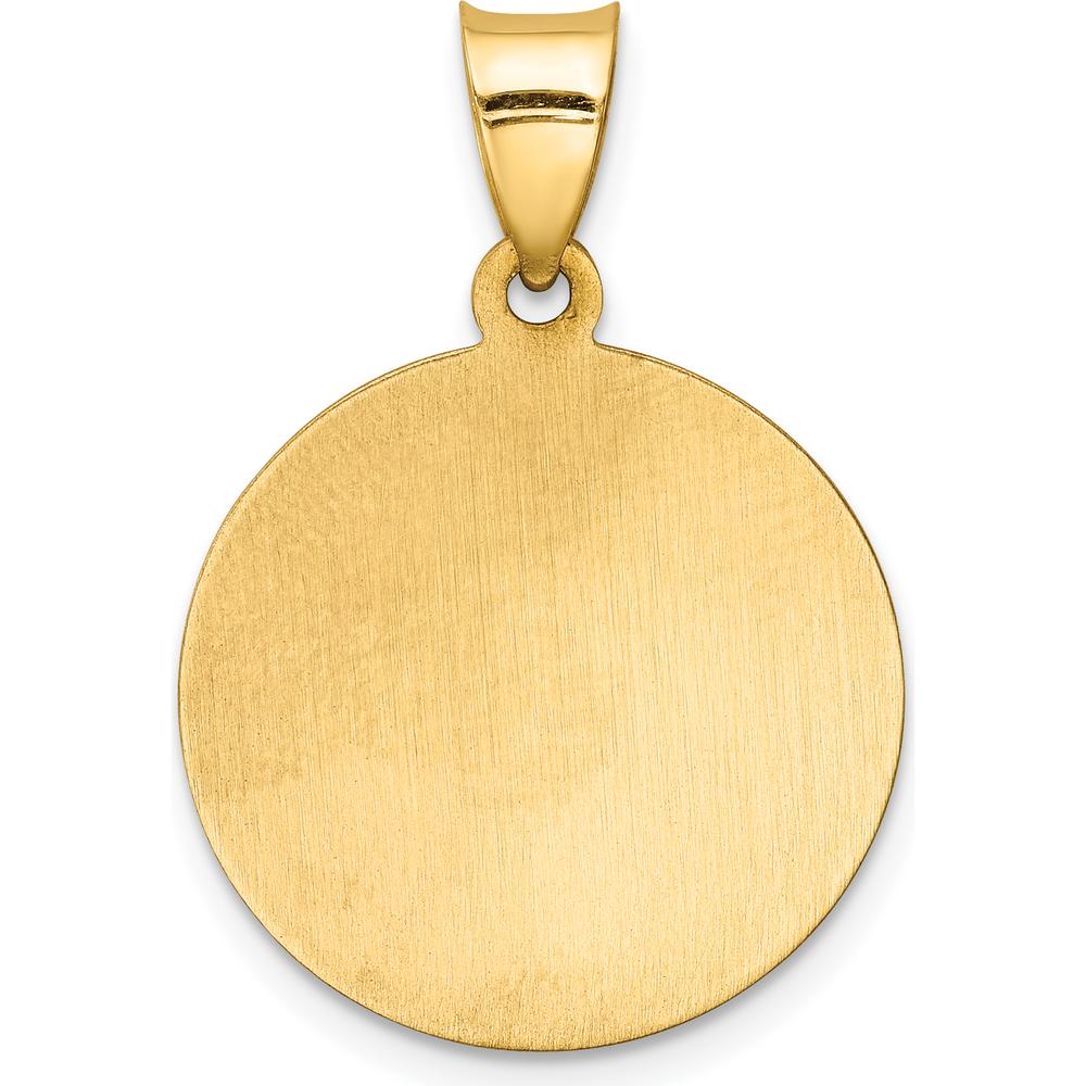 14K Yellow Gold Polished and Satin Hollow Caridad Del Cobre Medal Pendant - Spiritual Symbol of the Virgin of Charity by Oro Pregiato