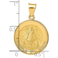 14K Yellow Gold Polished and Satin Hollow Caridad Del Cobre Medal Pendant - Spiritual Symbol of the Virgin of Charity by Oro Pregiato