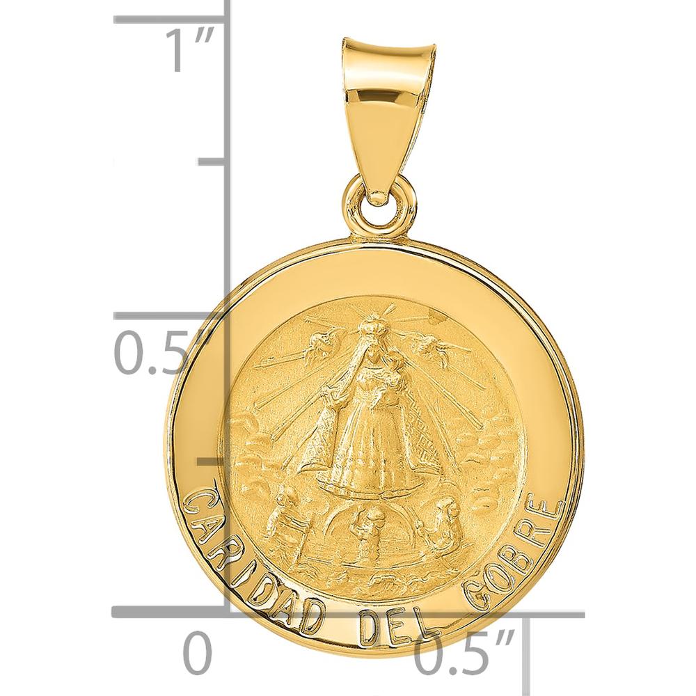 14K Yellow Gold Polished and Satin Hollow Caridad Del Cobre Medal Pendant - Spiritual Symbol of the Virgin of Charity by Oro Pregiato