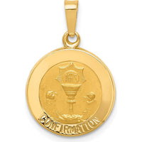 14K Yellow Gold Polished and Satin Hollow Confirmation Medal Pendant - 18mm by Oro Pregiato