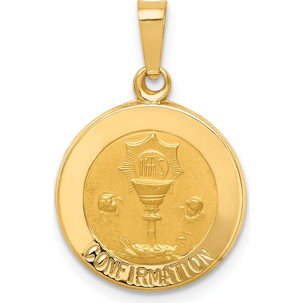 14K Yellow Gold Polished and Satin Hollow Confirmation Medal Pendant - 18mm by Oro Pregiato