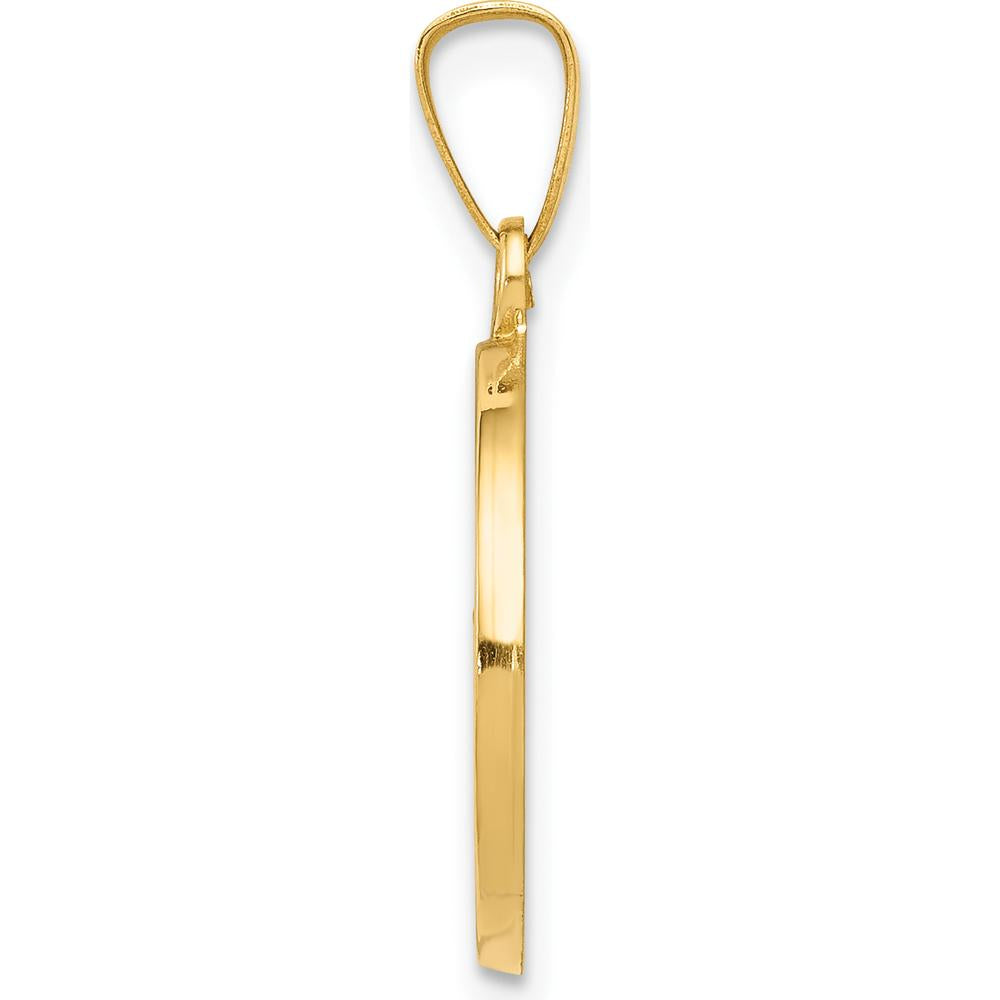 14K Yellow Gold Polished and Satin Hollow Confirmation Medal Pendant - 18mm by Oro Pregiato