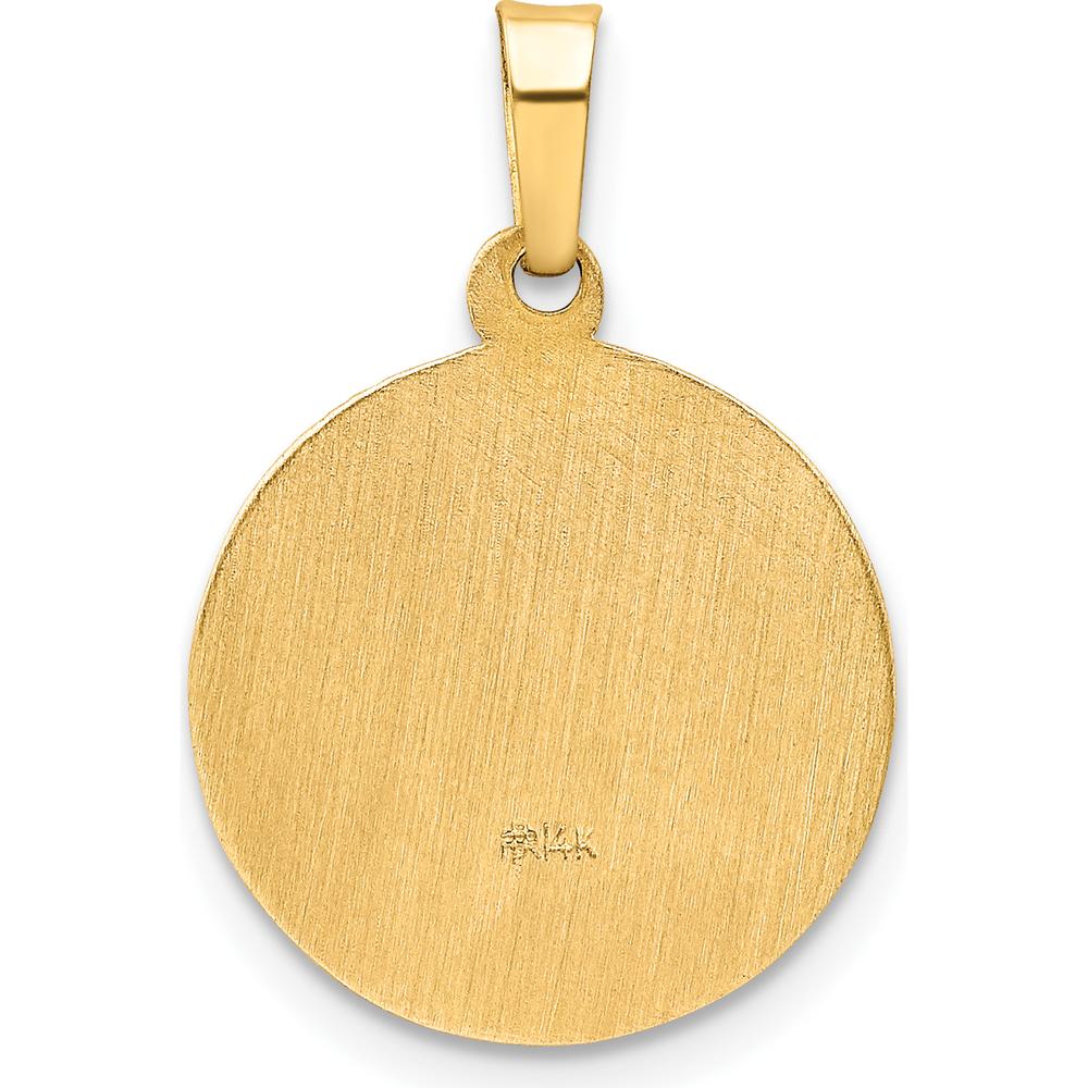 14K Yellow Gold Polished and Satin Hollow Confirmation Medal Pendant - 18mm by Oro Pregiato