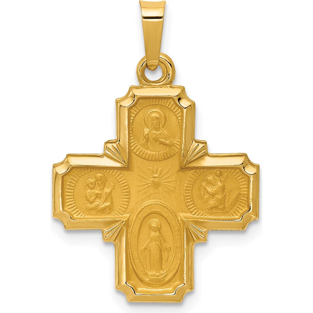 14K Yellow Gold Polished and Satin Hollow Four-Way Medal Pendant by Oro Pregiato