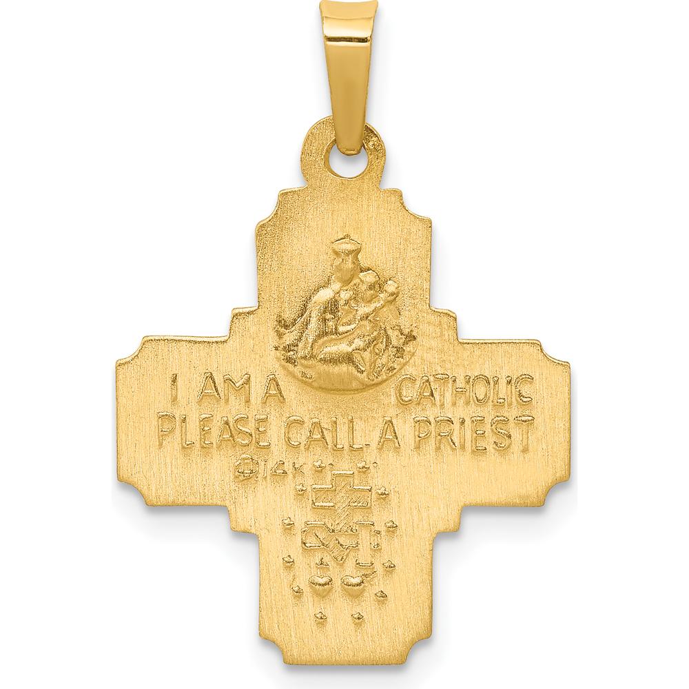 14K Yellow Gold Polished and Satin Hollow Four-Way Medal Pendant by Oro Pregiato