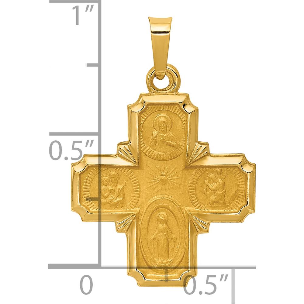 14K Yellow Gold Polished and Satin Hollow Four-Way Medal Pendant by Oro Pregiato