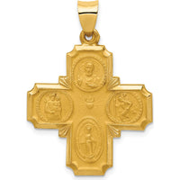 14K Yellow Gold Polished and Satin Hollow Four-Way Religious Medal Pendant - 34mm Length by 0