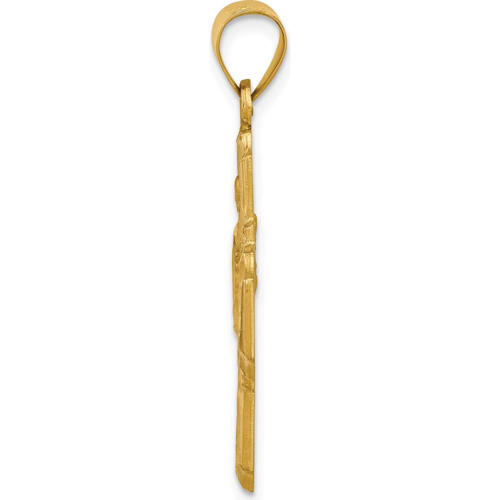 14K Yellow Gold Polished and Satin Hollow Four-Way Religious Medal Pendant - 34mm Length by 0