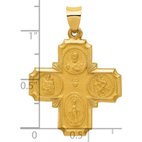 14K Yellow Gold Polished and Satin Hollow Four-Way Religious Medal Pendant - 34mm Length by 0