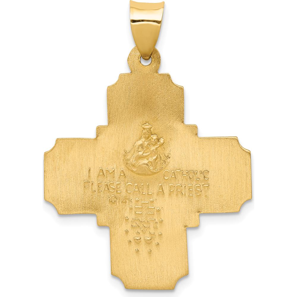 14K Yellow Gold Polished and Satin Hollow Four-Way Religious Medal Pendant - 34mm Length by 0
